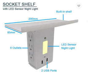 Storage Space Saving Solution 6 AC outlet 2 usb wall mounted socket shelf outlet with 2.4A fast charging USB