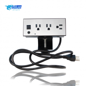 US Clamp on desk edge socket wiht 2 USB charger three-pin power outlets extension socket for home hotel school office hospital