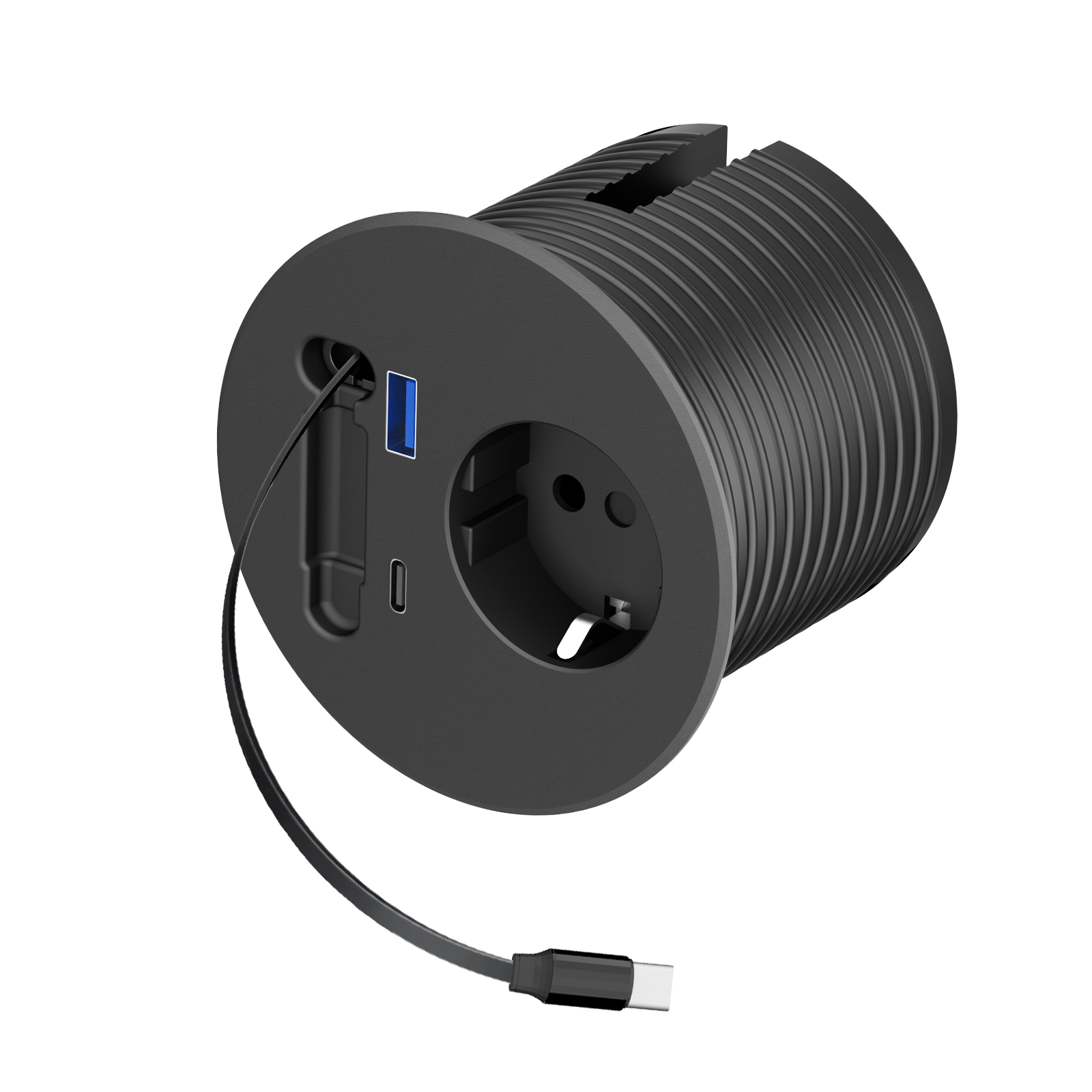 Power grommet with type-C telescopic data cable charger