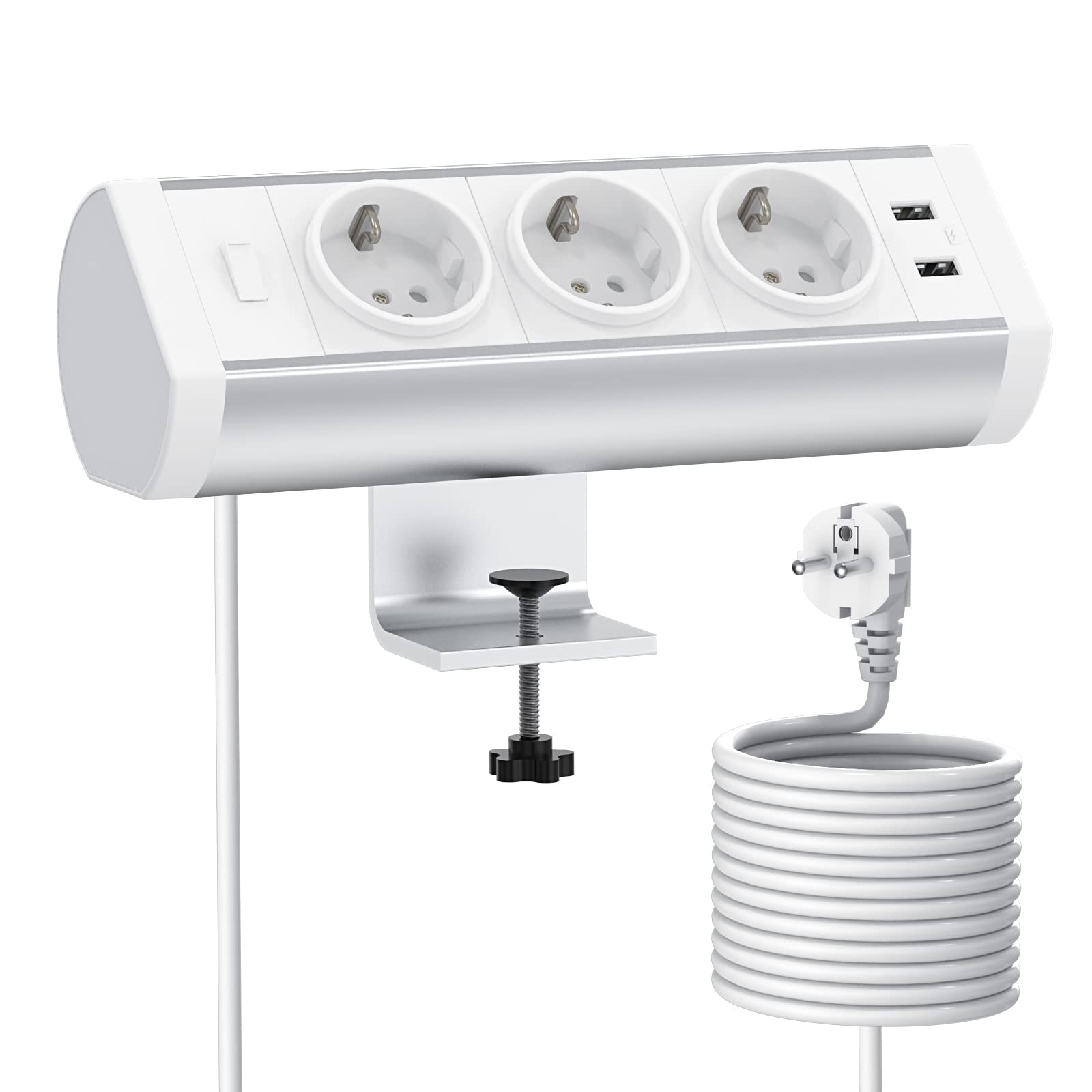 4 Way Desk Extension Lead with Switch, 2 USB Ports, 3M Cable